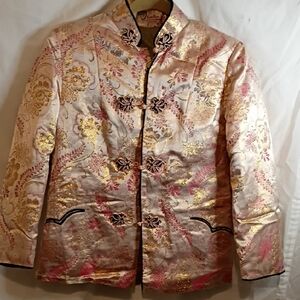 Yan-Fan's Luxurious Gold and Pink Brocade Blazer With Warm Hand Stitched Lining